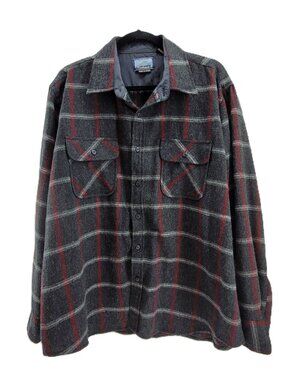 Fieldmaster Flannel Shirt Men's XL Gray Red Wool Blend Button-Up Long Sleeve